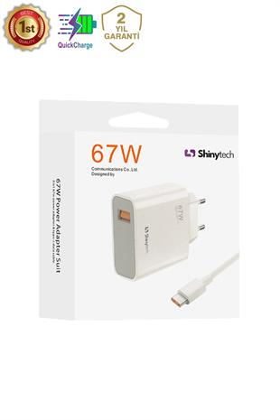 67Watt Hızlı Şarj Aleti Type-C Kablo ve Adaptör Şarj Seti Beyaz