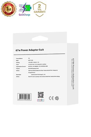 67Watt Hızlı Şarj Aleti Type-C Kablo ve Adaptör Şarj Seti Beyaz