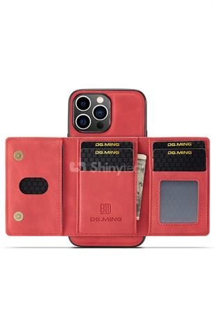 Apple iPhone Uyumlu Ayrılabilen Cüzdanlı Deri Telefon Kılıfı Kırmızı