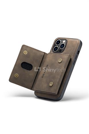 Apple iPhone Uyumlu Ayrılabilen Cüzdanlı Deri Telefon Kılıfı Koyu Kahverengi