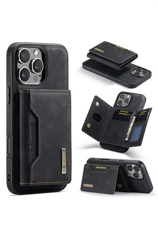 Apple iPhone Uyumlu Ayrılabilen Cüzdanlı Deri Telefon Kılıfı Siyah