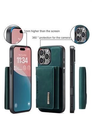 Apple iPhone Uyumlu Ayrılabilen Cüzdanlı Deri Telefon Kılıfı Yeşil