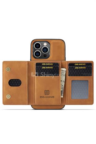 Apple iPhone Uyumlu Ayrılabilen Cüzdanlı Deri Telefon Kılıfı Taba