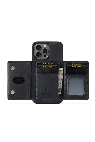 Apple iPhone Uyumlu Ayrılabilen Cüzdanlı Deri Telefon Kılıfı Siyah