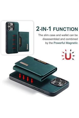 Apple iPhone Uyumlu Ayrılabilen Cüzdanlı Deri Telefon Kılıfı Yeşil