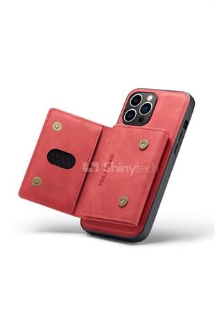 Apple iPhone Uyumlu Ayrılabilen Cüzdanlı Deri Telefon Kılıfı Kırmızı