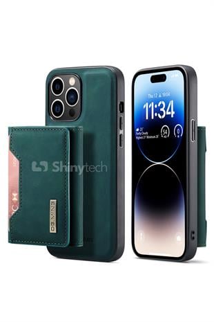 Apple iPhone Uyumlu Ayrılabilen Cüzdanlı Deri Telefon Kılıfı Yeşil