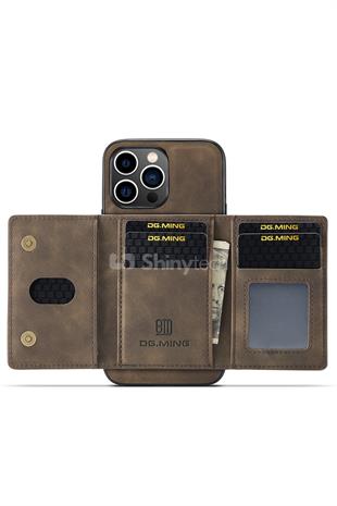 Apple iPhone Uyumlu Ayrılabilen Cüzdanlı Deri Telefon Kılıfı Koyu Kahverengi