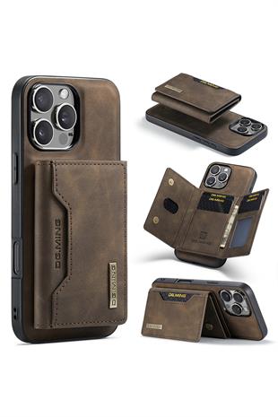 Apple iPhone Uyumlu Ayrılabilen Cüzdanlı Deri Telefon Kılıfı Koyu Kahverengi