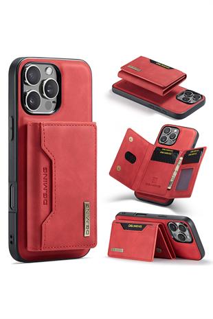 Apple iPhone Uyumlu Ayrılabilen Cüzdanlı Deri Telefon Kılıfı Kırmızı