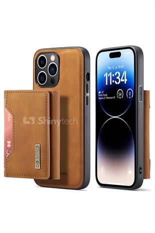 Apple iPhone Uyumlu Ayrılabilen Cüzdanlı Deri Telefon Kılıfı Taba