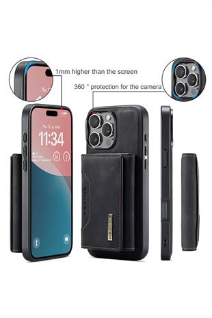 Apple iPhone Uyumlu Ayrılabilen Cüzdanlı Deri Telefon Kılıfı Siyah