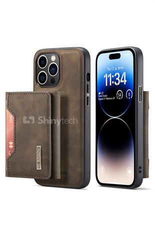 Apple iPhone Uyumlu Ayrılabilen Cüzdanlı Deri Telefon Kılıfı Koyu Kahverengi