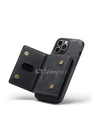 Apple iPhone Uyumlu Ayrılabilen Cüzdanlı Deri Telefon Kılıfı Siyah