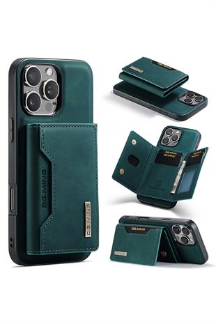 Apple iPhone Uyumlu Ayrılabilen Cüzdanlı Deri Telefon Kılıfı Yeşil