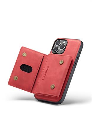 Apple iPhone Uyumlu Ayrılabilen Cüzdanlı Deri Telefon Kılıfı Kırmızı