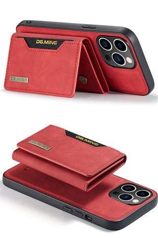 Apple iPhone Uyumlu Ayrılabilen Cüzdanlı Deri Telefon Kılıfı Kırmızı