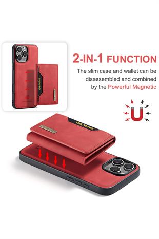 Apple iPhone Uyumlu Ayrılabilen Cüzdanlı Deri Telefon Kılıfı Kırmızı