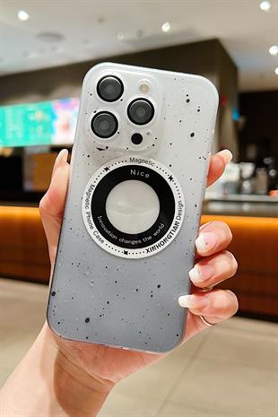 Apple iPhone Uyumlu Benekli Şeffaf Slim Magsafe Kılıf Siyah