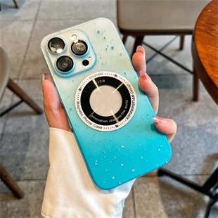 Apple iPhone Uyumlu Benekli Şeffaf Slim Magsafe Kılıf Mavi