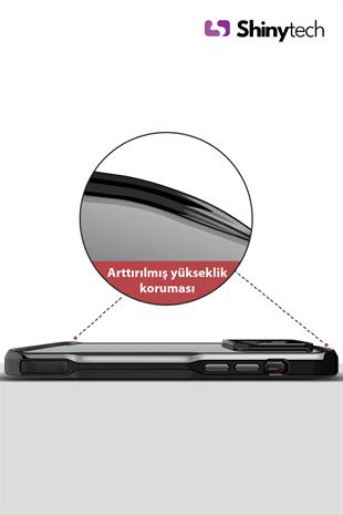 Apple iPhone Uyumlu Darbe Emici Titanyum Görünümlü Şeffaf Telefon Kılıfı Siyah