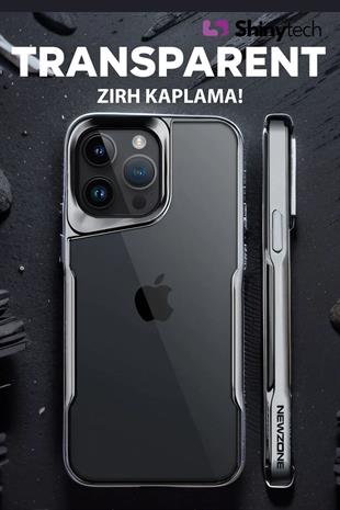 Apple iPhone Uyumlu Darbe Emici Titanyum Görünümlü Şeffaf Telefon Kılıfı Siyah