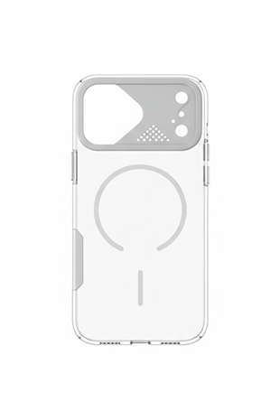 Apple iPhone Uyumlu Frame MagSafe Şeffaf Kılıf – Metal Kamera Çerçeveli, Darbe Korumalı Gümüş