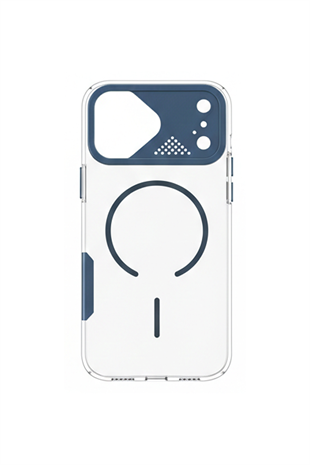 Apple iPhone Uyumlu Frame MagSafe Şeffaf Kılıf – Metal Kamera Çerçeveli, Darbe Korumalı Mavi