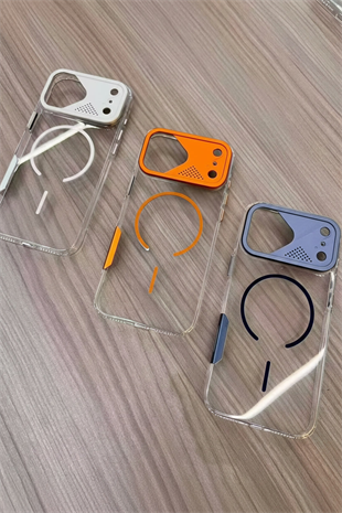 Apple iPhone Uyumlu Frame MagSafe Şeffaf Kılıf – Metal Kamera Çerçeveli, Darbe Korumalı Gümüş