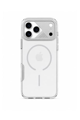Apple iPhone Uyumlu Frame MagSafe Şeffaf Kılıf – Metal Kamera Çerçeveli, Darbe Korumalı Gümüş