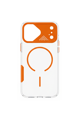 Apple iPhone Uyumlu Frame MagSafe Şeffaf Kılıf – Metal Kamera Çerçeveli, Darbe Korumalı Turuncu