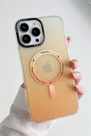 Apple iPhone Uyumlu Gradyan Renkli Magsafe Kılıf Turuncu