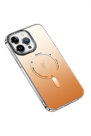 Apple iPhone Uyumlu Gradyan Renkli Magsafe Kılıf Turuncu