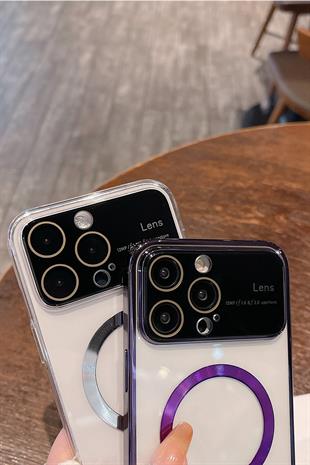 Apple iPhone Uyumlu Lens Korumalı Premium Magsafe Kılıf Mor
