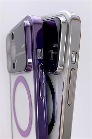 Apple iPhone Uyumlu Lens Korumalı Premium Magsafe Kılıf Gümüş
