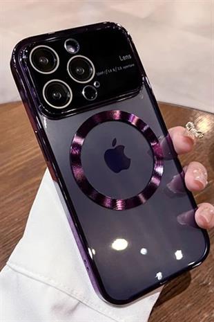 Apple iPhone Uyumlu Lens Korumalı Premium Magsafe Kılıf Mor