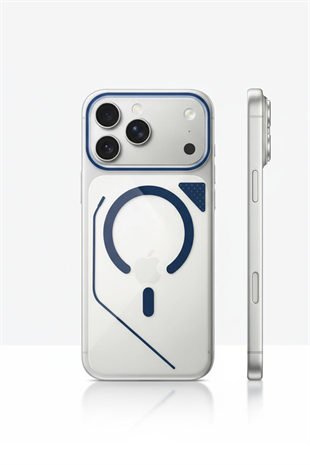 Apple iPhone Uyumlu Line MagSafe Şeffaf Kılıf Mavi