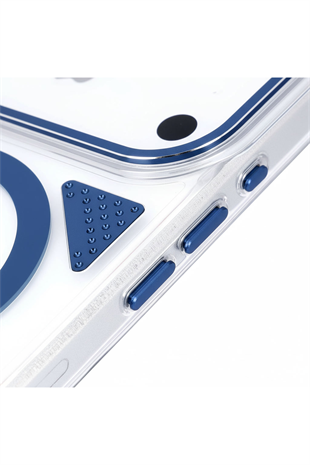 Apple iPhone Uyumlu Line MagSafe Şeffaf Kılıf Mavi