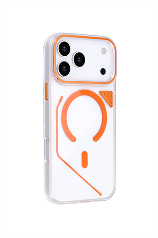 Apple iPhone Uyumlu Line MagSafe Şeffaf Kılıf Turuncu