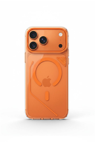 Apple iPhone Uyumlu Line MagSafe Şeffaf Kılıf Turuncu
