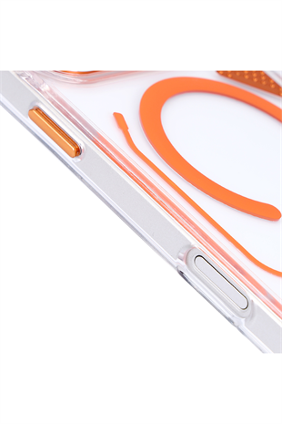 Apple iPhone Uyumlu Line MagSafe Şeffaf Kılıf Turuncu