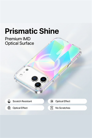 Apple iPhone Uyumlu PrismEdge MagSafe Şeffaf Kılıf – Lazer Optik Rainbow Yansımalı Şeffaf