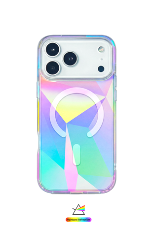 Apple iPhone Uyumlu PrismEdge MagSafe Şeffaf Kılıf – Lazer Optik Rainbow Yansımalı Şeffaf