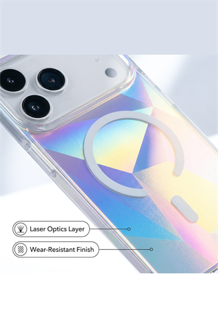 Apple iPhone Uyumlu PrismEdge MagSafe Şeffaf Kılıf – Lazer Optik Rainbow Yansımalı Şeffaf