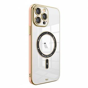 Apple iPhone Uyumlu Şeffaf Buzlu Gold Magsafe Kılıf Pembe