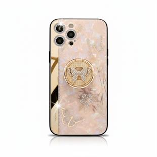 Apple iPhone Uyumlu Taşlı Kelebek Yüzüklü Kılıf Pembe