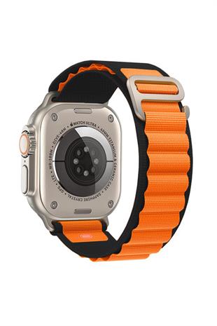 Apple Watch Uyumlu Alpine Loop Kordon Siyah/Turuncu
