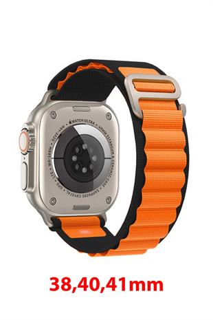 Apple Watch Uyumlu Alpine Loop Kordon Siyah/Turuncu