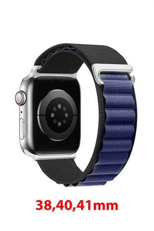 Apple Watch Uyumlu Alpine Loop Kordon Siyah/Koyu Mavi