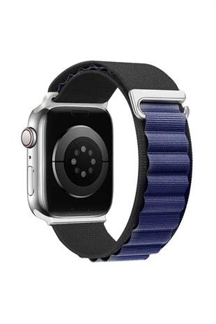 Apple Watch Uyumlu Alpine Loop Kordon Siyah/Koyu Mavi